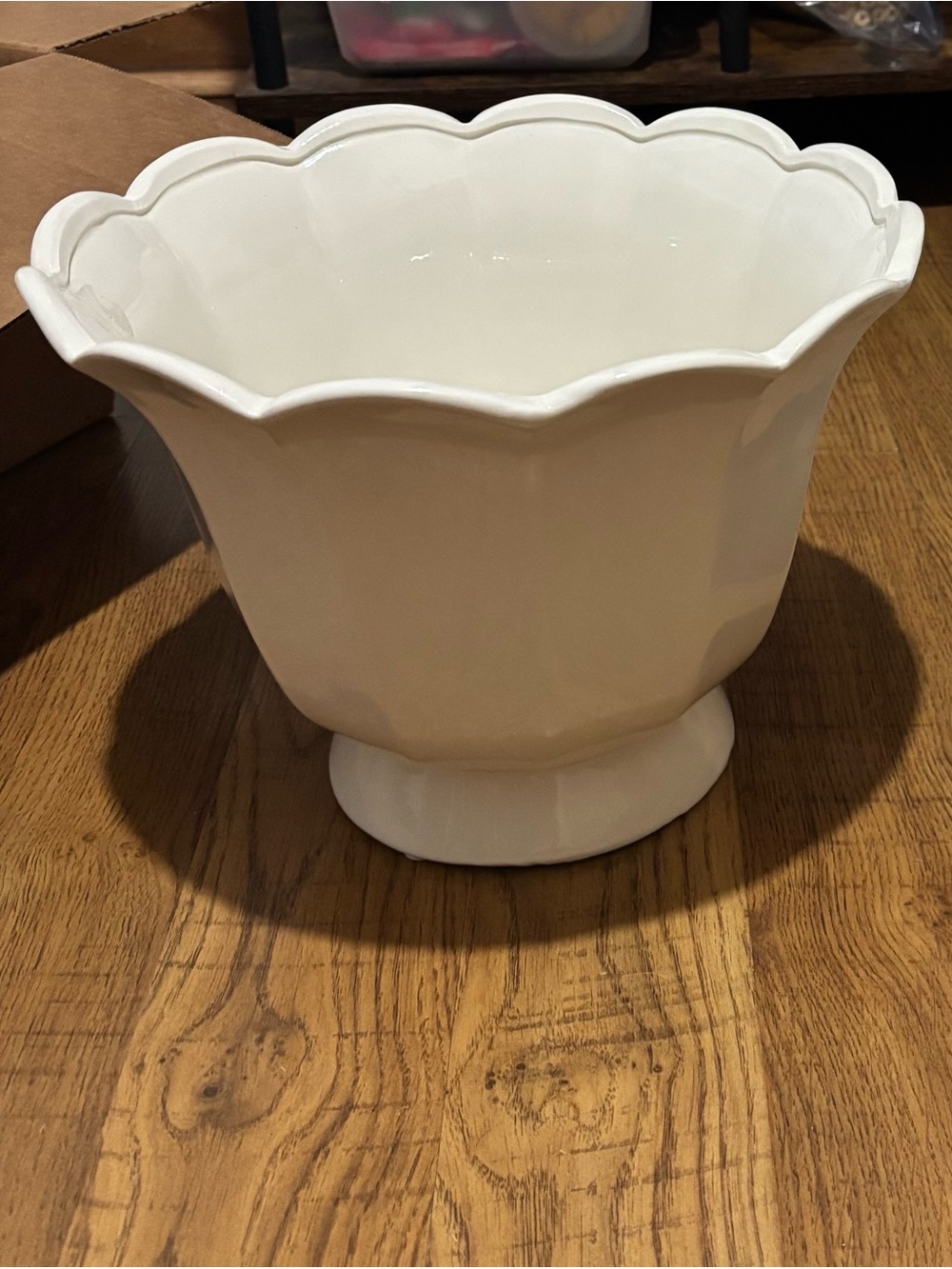 White Scalloped Ceramic Planter Pot
